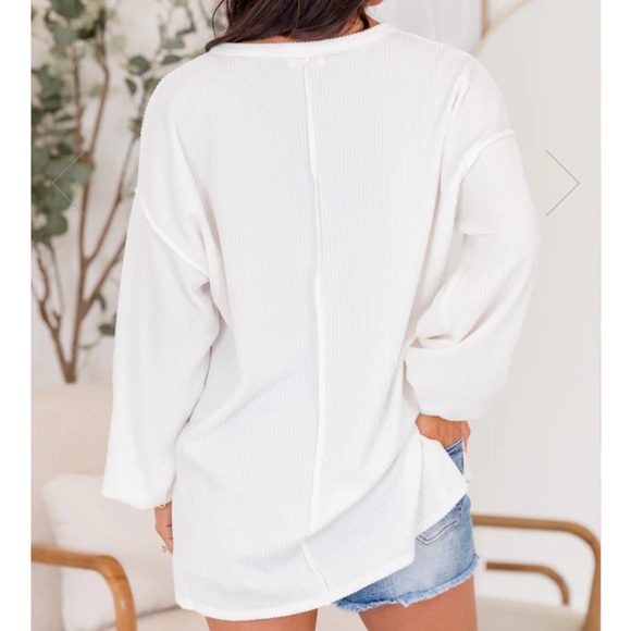 TIME AWAY IVORY EXPOSED SEAM WAFFLE PULLOVER XS - Picture 3 of 4